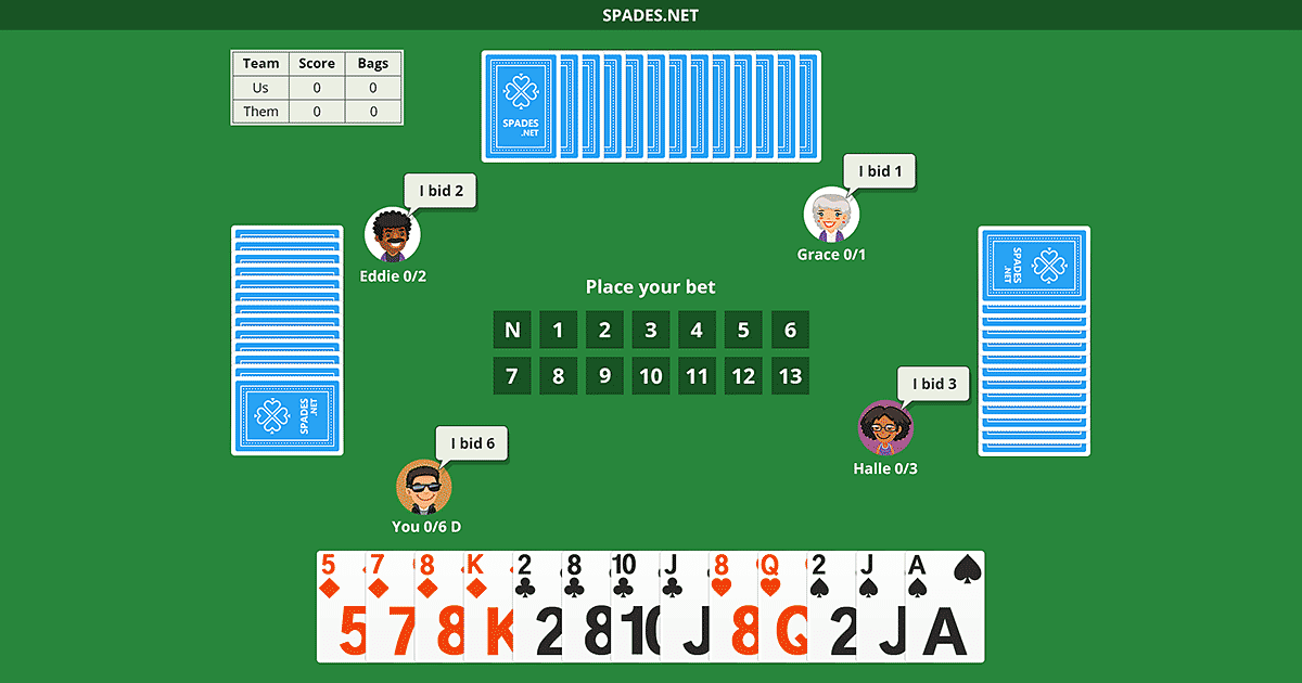 Spades online free card game play full screen without download